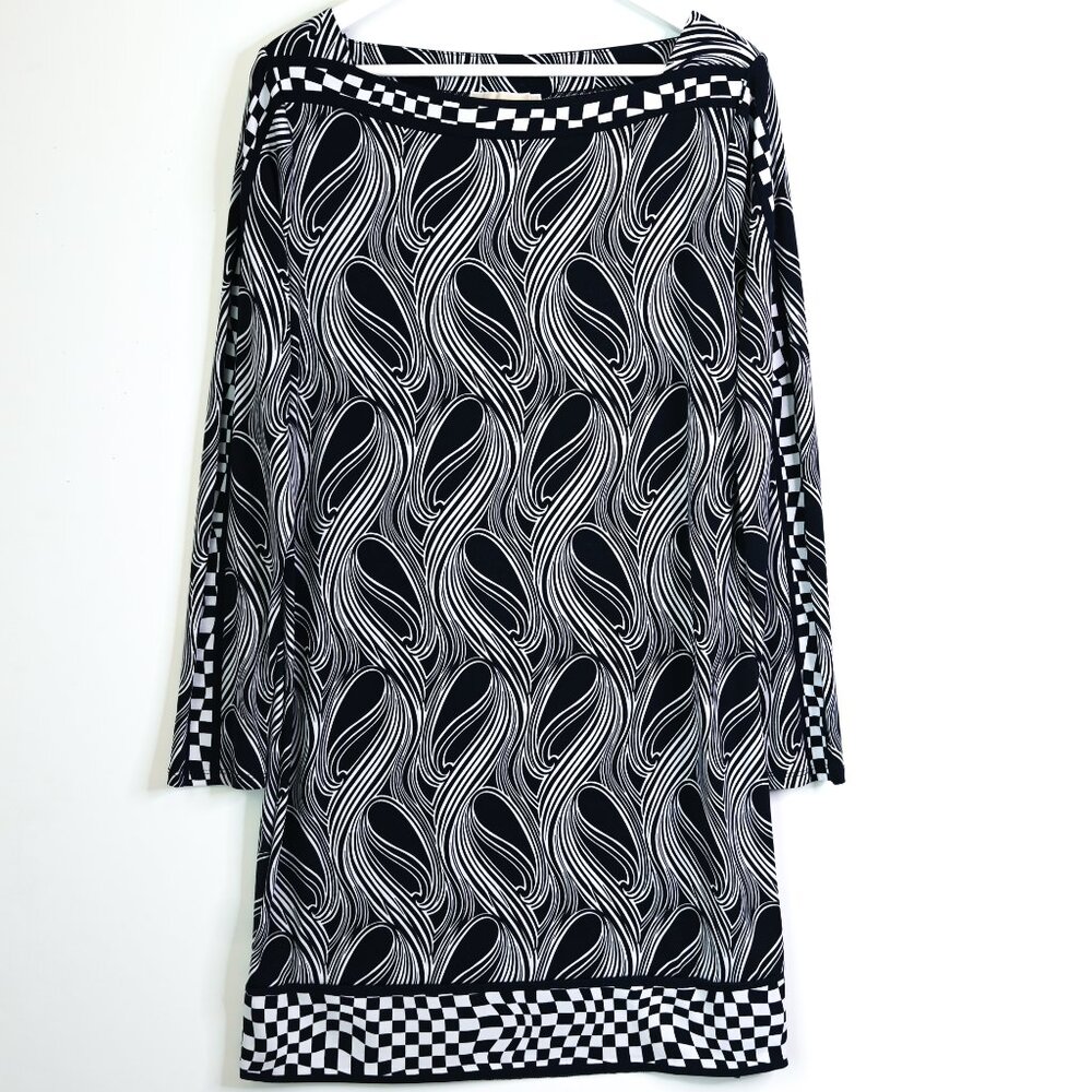 MICHAEL MICHAEL KORS Navy Blue White Swirl Pattern Pull On Dress - Size Large